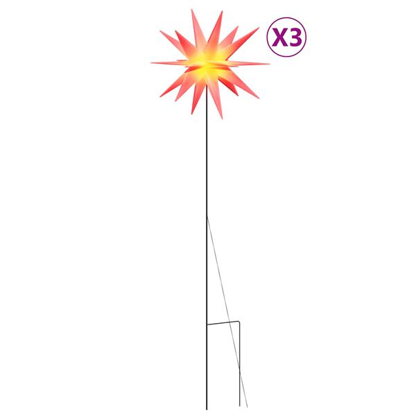 vidaXL Kalėdiniai &scaron;viestuvai su smaigais/LED, 3vnt., raudoni, 35cm