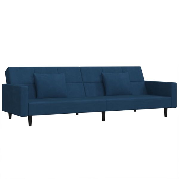 vidaXL Dvivietė sofa-lova su dvejomis pagalvėmis, mėlyna, aksomas