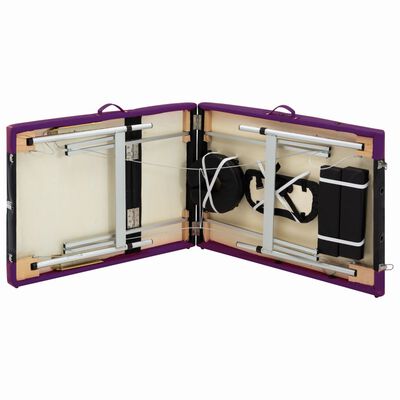 vidaXL Sulankstomas masažo stalas, juodas/violetinis, aliuminis, 3zonų