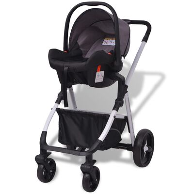 vidaXL 3-in-1 Vaikiškas sulankstomas vežimėlis, pilkas ir juodas, aliuminis