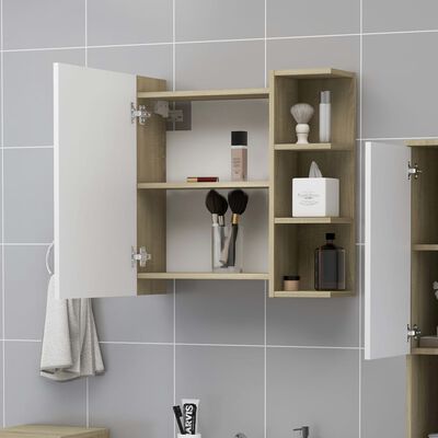 vidaXL Veidrodinė vonios spintelė, balta/ąžuolo, 62,5x20,5x64cm, MDP
