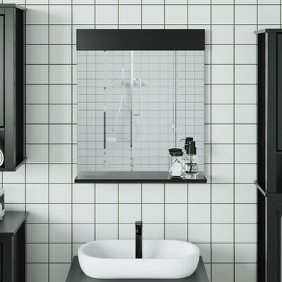 vidaXL Vonios veidrodis su lentyna BERG, juodas, 60x12x70cm, mediena