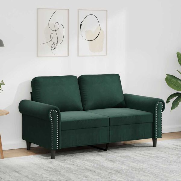 vidaXL Dvivietė sofa, tamsiai žalios spalvos, 120cm, aksomas