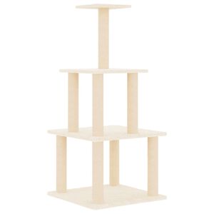 vidaXL Draskyklė katėms su stovais i&scaron; sizalio, kreminės spalvos, 111cm
