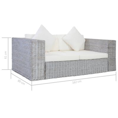 vidaXL Dvivietė sofa su pagalvėlėmis, pilkos spalvos, natūr. ratanas