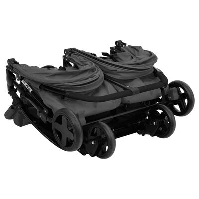 vidaXL Vežimėlis dvynukams, tamsiai pilkos ir juodos spalvos, plienas