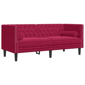 vidaXL Dvivietė chesterfield sofa su pagalvėlėmis, raudona, aksomas