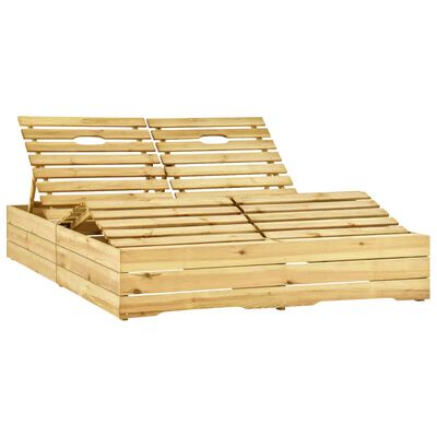vidaXL Dvivietis saulės gultas su pilkais čiužinukais, pušies mediena