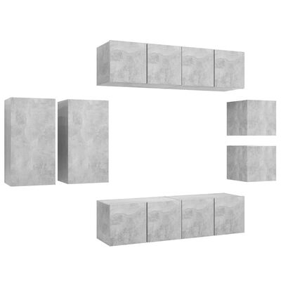vidaXL Televizoriaus spintelių komplektas, 8 dalių, betono pilkas, MDP