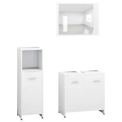 vidaXL Vonios kambario baldų komplektas, 3 dalių, baltos spalvos, MDP