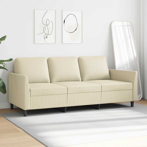 vidaXL Trivietė sofa, kreminės spalvos, 180cm, dirbtinė oda