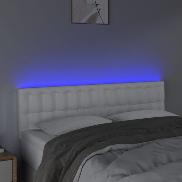 vidaXL Galvūgalis su LED, baltos spalvos, 144x5x78/88cm, dirbtinė oda