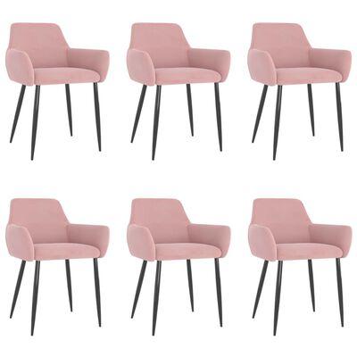 vidaXL Valgomojo kėdės, 6vnt., rožinės spalvos, aksomas
