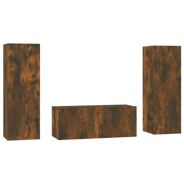 vidaXL TV spintelių komplektas, 3 dalių, dūminio ąžuolo, mediena