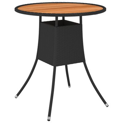 vidaXL Sodo stalas, juodas, 70cm skersmens, poliratanas ir akacija