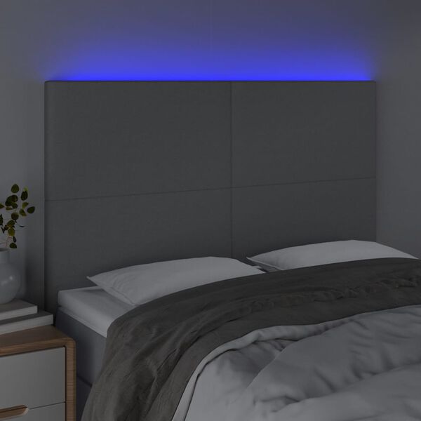 vidaXL Galvūgalis su LED, &scaron;viesiai pilkas, 144x5x118/128cm, audinys