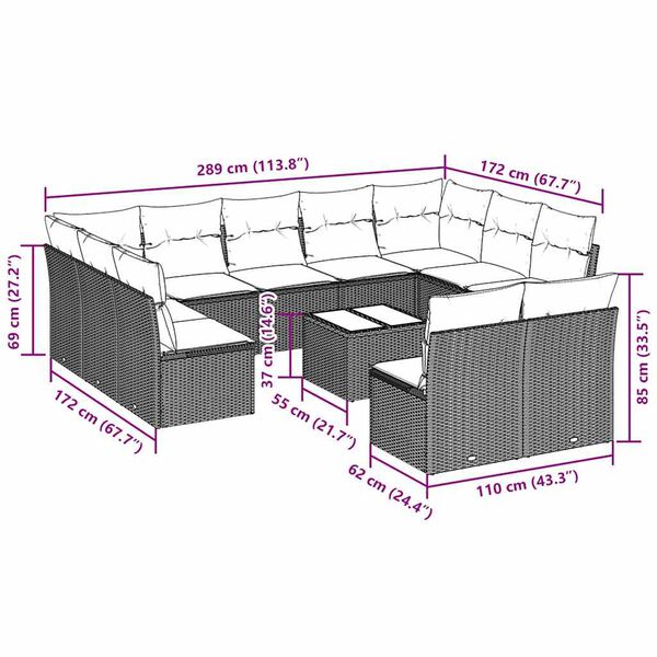 vidaXL Sodo komplektas su pagalvėlėmis, 12 dalių, pilkas, poliratanas