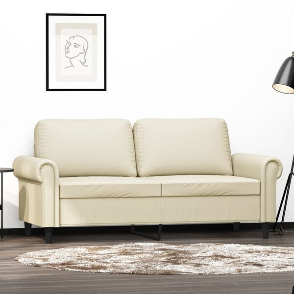 vidaXL Dvivietė sofa, kreminės spalvos, 140cm, dirbtinė oda