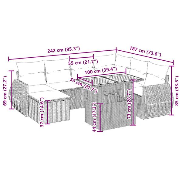 vidaXL Sofos komplektas su pagalvėlėmis, 8 dalių, smėlio, poliratanas