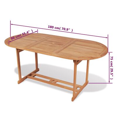 vidaXL Sodo stalas, tikmedžio medienos masyvas, 180x90x75cm