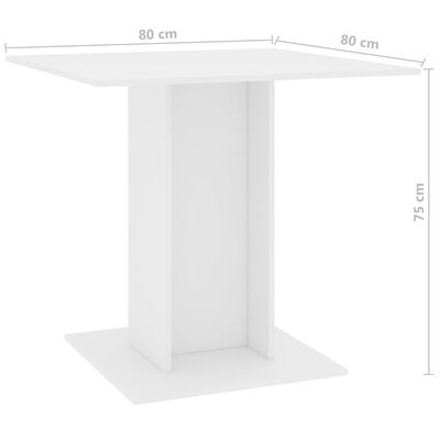 vidaXL Valgomojo stalas, baltos spalvos, 80x80x75 cm, MDP