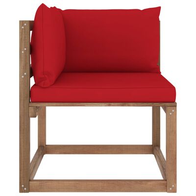 vidaXL Kampinė sodo sofa iš palečių su raudonomis pagalvėlėmis