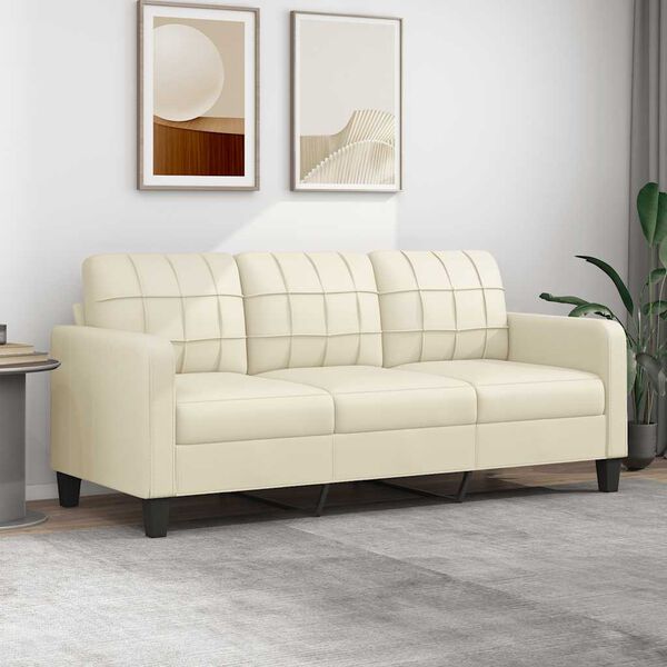 vidaXL Trivietė sofa, kreminės spalvos, 180cm, dirbtinė oda