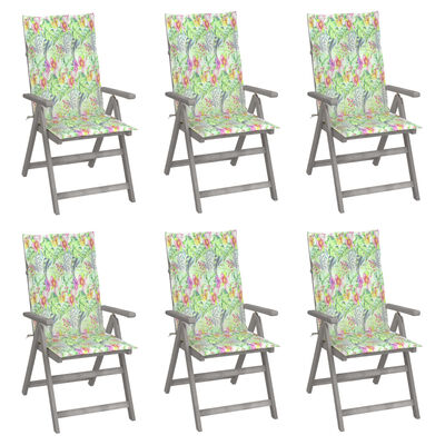 vidaXL Atlošiamos sodo kėdės su pagalvėmis, 6vnt., akacijos masyvas