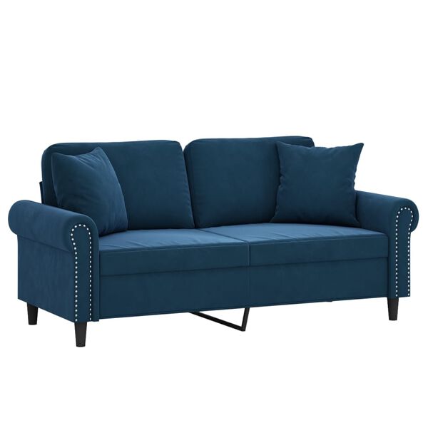 vidaXL Dvivietė sofa su pagalvėmis, mėlynos spalvos, 140cm, aksomas