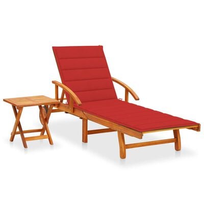vidaXL Sodo saulės gultas su čiužinuku ir stalu, akacijos masyvas