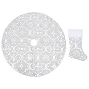 vidaXL Prabangus kilimėlis po eglute su kojine, balti, 90cm, audinys