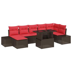 vidaXL Sodo Sofų Rinkinys su pagalve 8 pcs Ruda ir raudona poliratanas