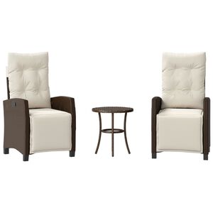 vidaXL Bistro komplektas su pagalvėlėmis, 3 dalių, rudas, poliratanas