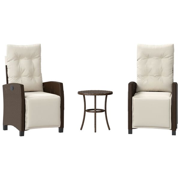 vidaXL Bistro komplektas su pagalvėlėmis, 3 dalių, rudas, poliratanas