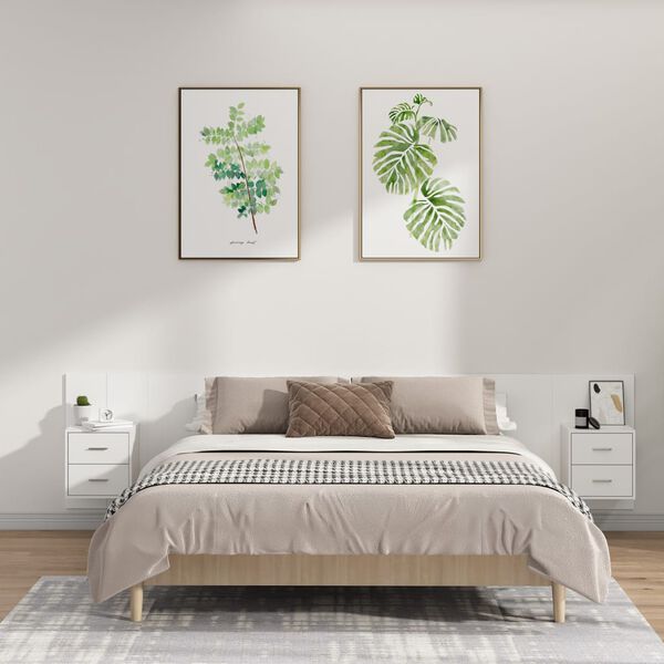 vidaXL Lovos galvūgalis su spintelėmis, baltas, apdirbta mediena