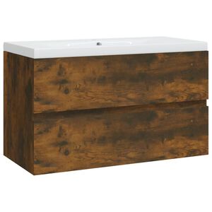 vidaXL Praustuvo spintelė su praustuvu, dūminio ąžuolo, mediena