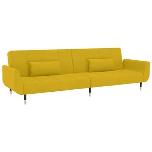 vidaXL Dvivietė sofa-lova su dvejomis pagalvėmis, geltona, aksomas