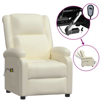 vidaXL Elektrinis masažinis krėslas, baltos spalvos, dirbtinė oda