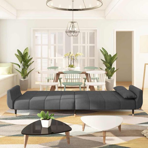 vidaXL Dvivietė sofa-lova su dvejomis pagalvėmis, pilka, aksomas