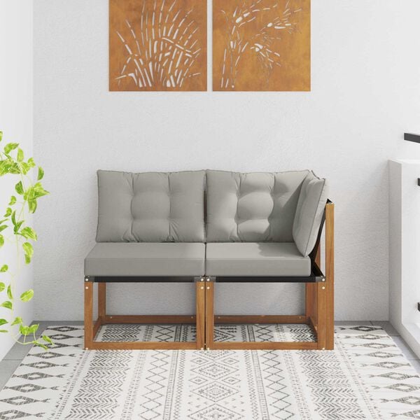 vidaXL Lauko vidurinė ir kampinė sofa su pagalve 2 Vienetas Natūrali