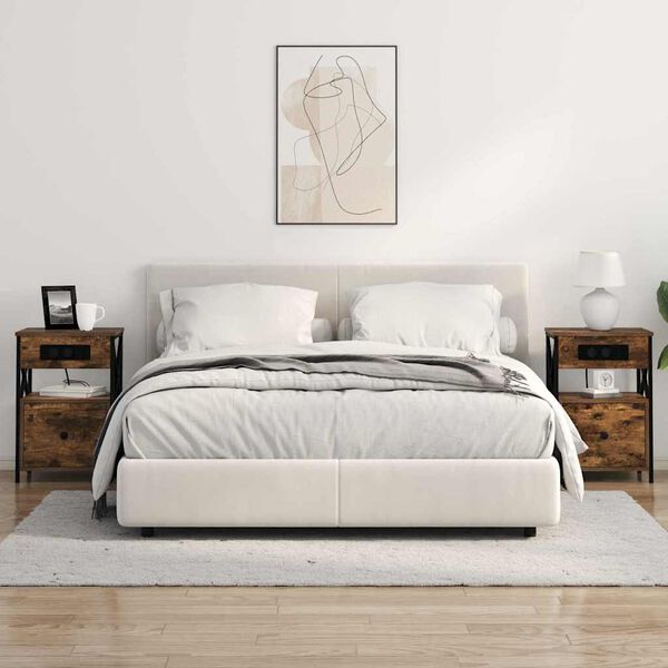 vidaXL &Scaron;alia lovos spintelė su stalčių Rūkyta ąžuolas 40 x 31 x 60 cm