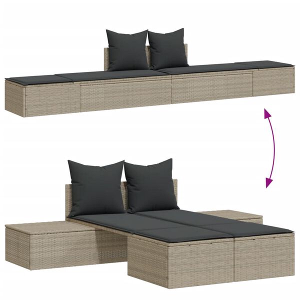 vidaXL Dvivietis saulės gultas su čiužinukais, pilkas, poliratanas