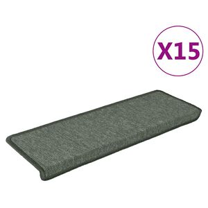 vidaXL Laiptų kilimėliai, 15 vnt., 65x21x4 cm, tamsiai žali, stačiakampiai kra&scaron;tai