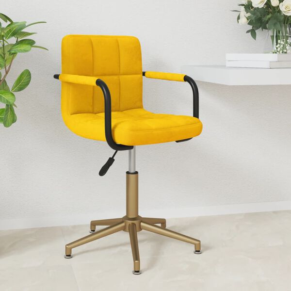 vidaXL Pasukama valgomojo kėdė, garstyčių geltonos spalvos, aksomas