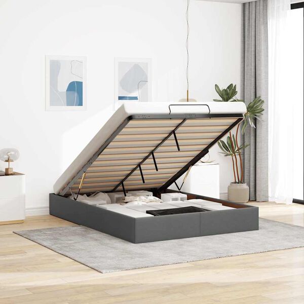 vidaXL Osmanų lovos rėmas be čiužinio, pilkas, 140x190 cm, audinys