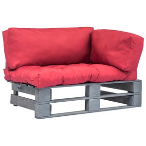 vidaXL Sodo sofa i&scaron; palečių su raudonomis pagalvėlėmis, pu&scaron;ies mediena