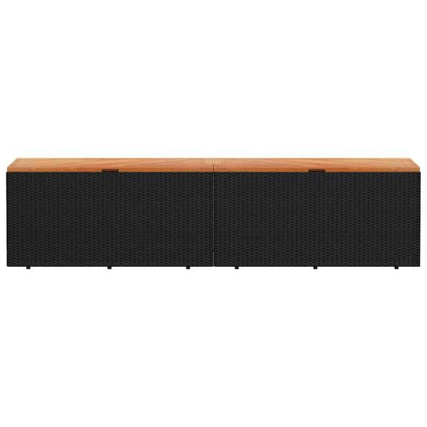 vidaXL Sodo daiktadėžė, juoda, 220x50x54cm, poliratanas ir akacija
