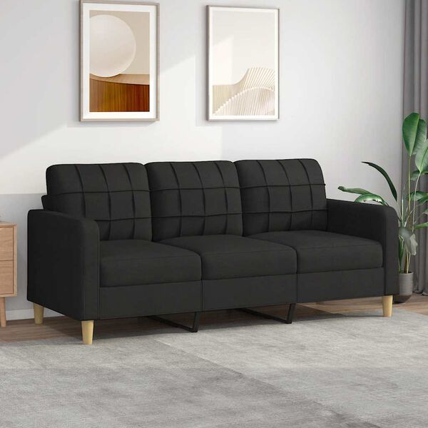 vidaXL Trivietė sofa, juodos spalvos, 180cm, audinys