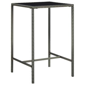 vidaXL Sodo baro stalas, pilkas, 70x70x110cm, poliratanas ir stiklas