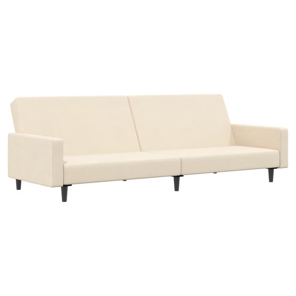 vidaXL Dvivietė sofa-lova su pakoja, kreminės spalvos, aksomas